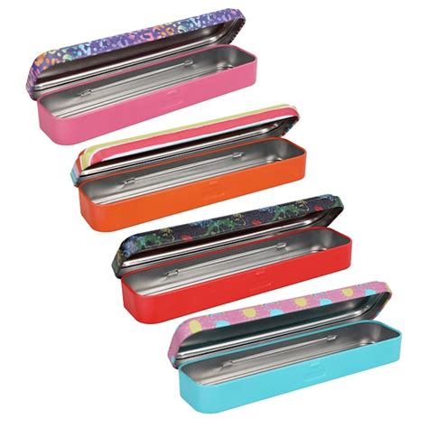 tin pencil boxes 8x2x1 in